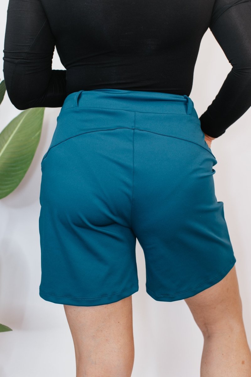 Chic & Comfy Belt Loop Shorts in Teal - Reg & Curvy - Macoma Boutique180 Shorts