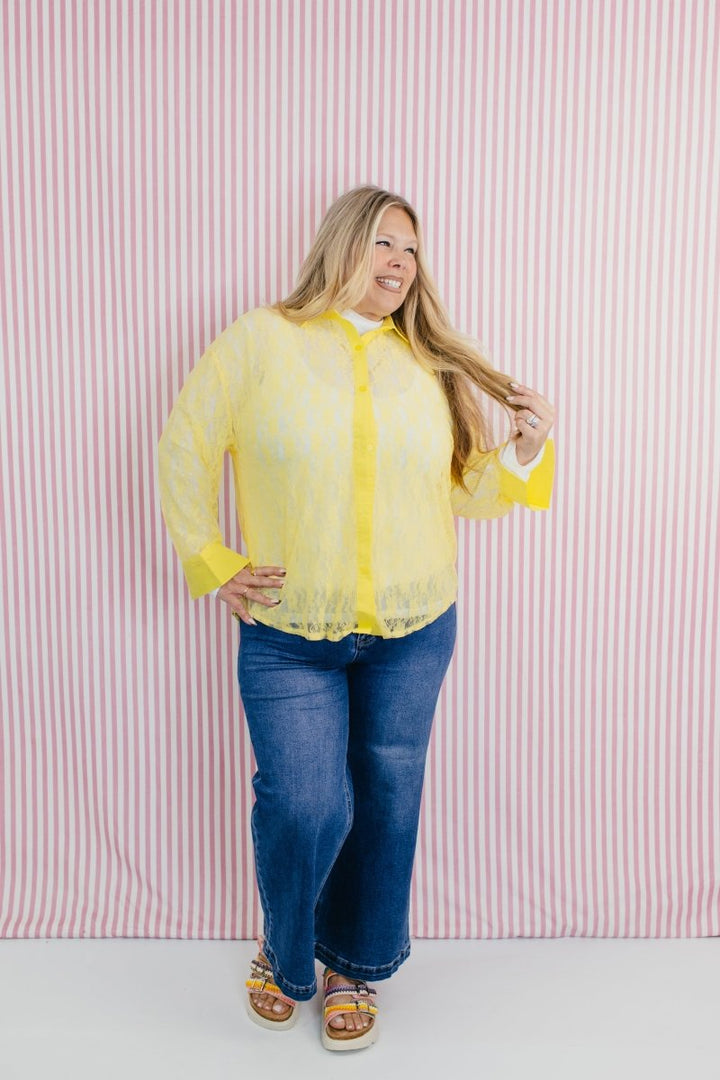 Classic Kathryn Button Up Top In Yellow - Reg & Curvy - Macoma Boutique120 Long Sleeve
