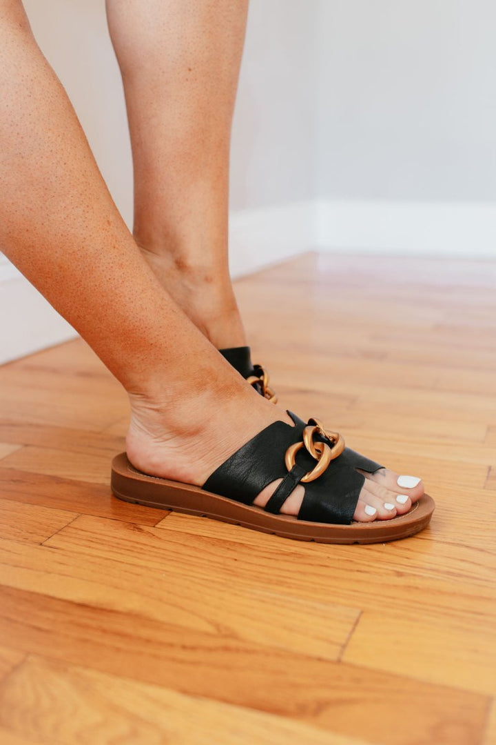 Corky's Black Chain Letter Sandals - Macoma Boutique304 Sandals