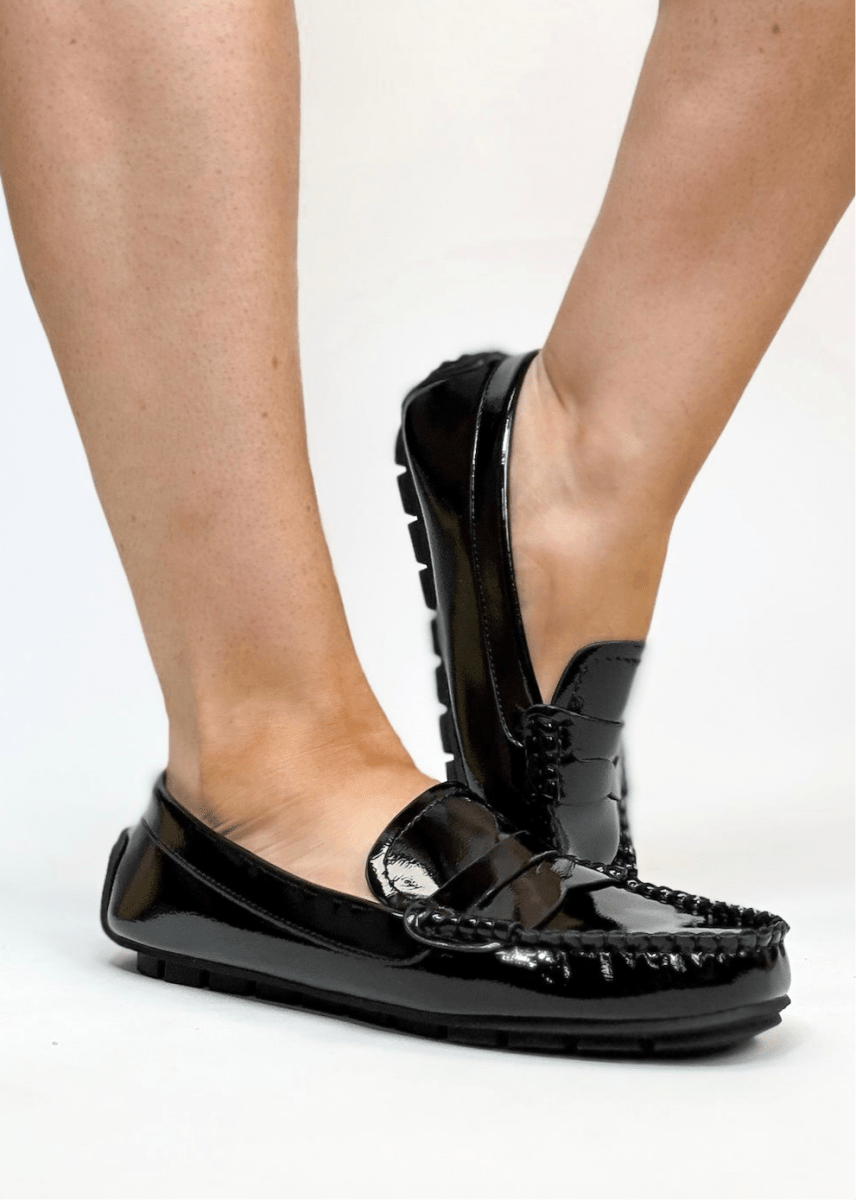 Corky's Black Crinkle Patent Penny For Your Thoughts Shoes - Macoma Boutique305 Flats