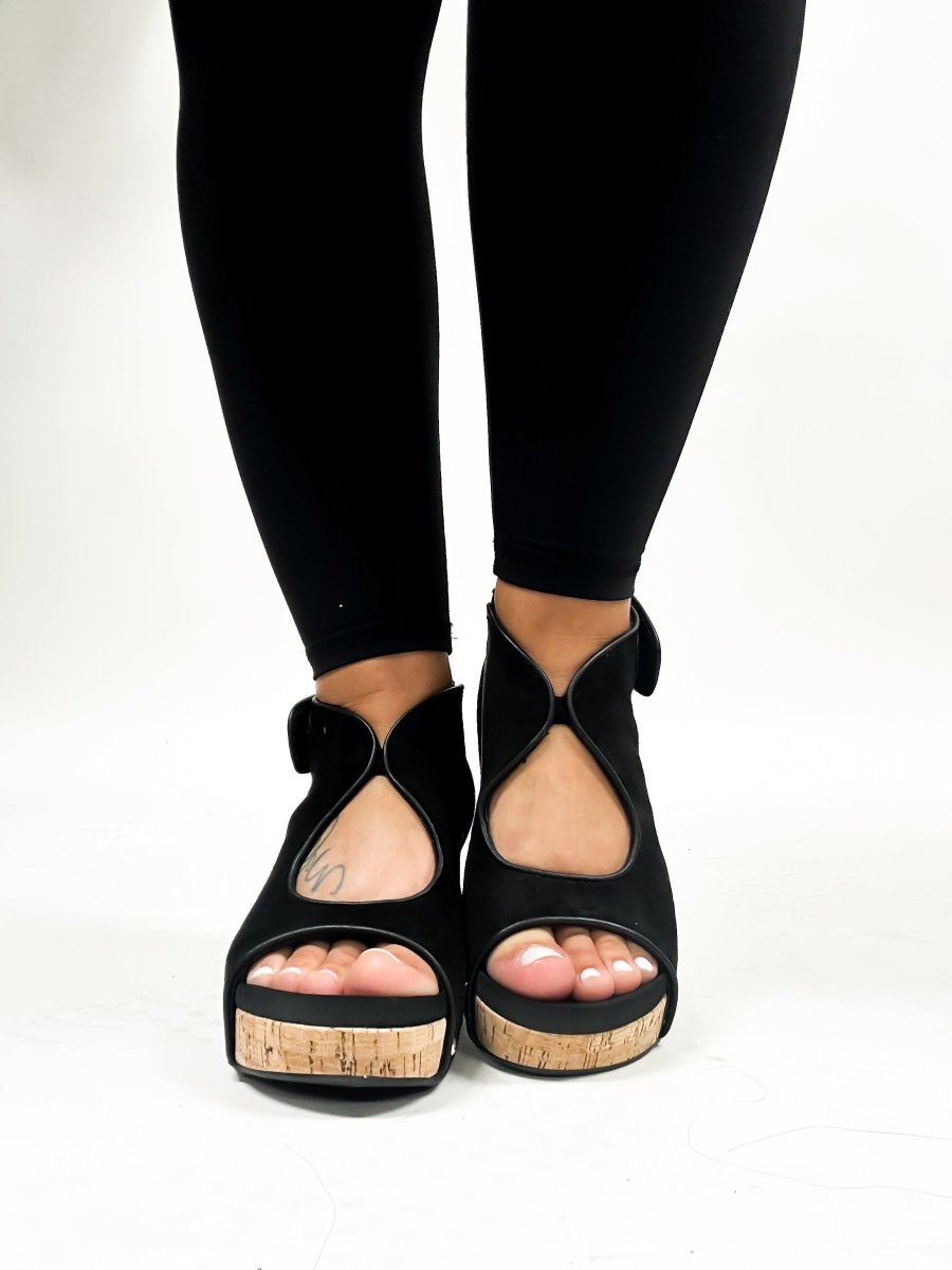 Corky's Black Faux Suede Frisky Sandals - Macoma Boutique302 Wedges & Heels