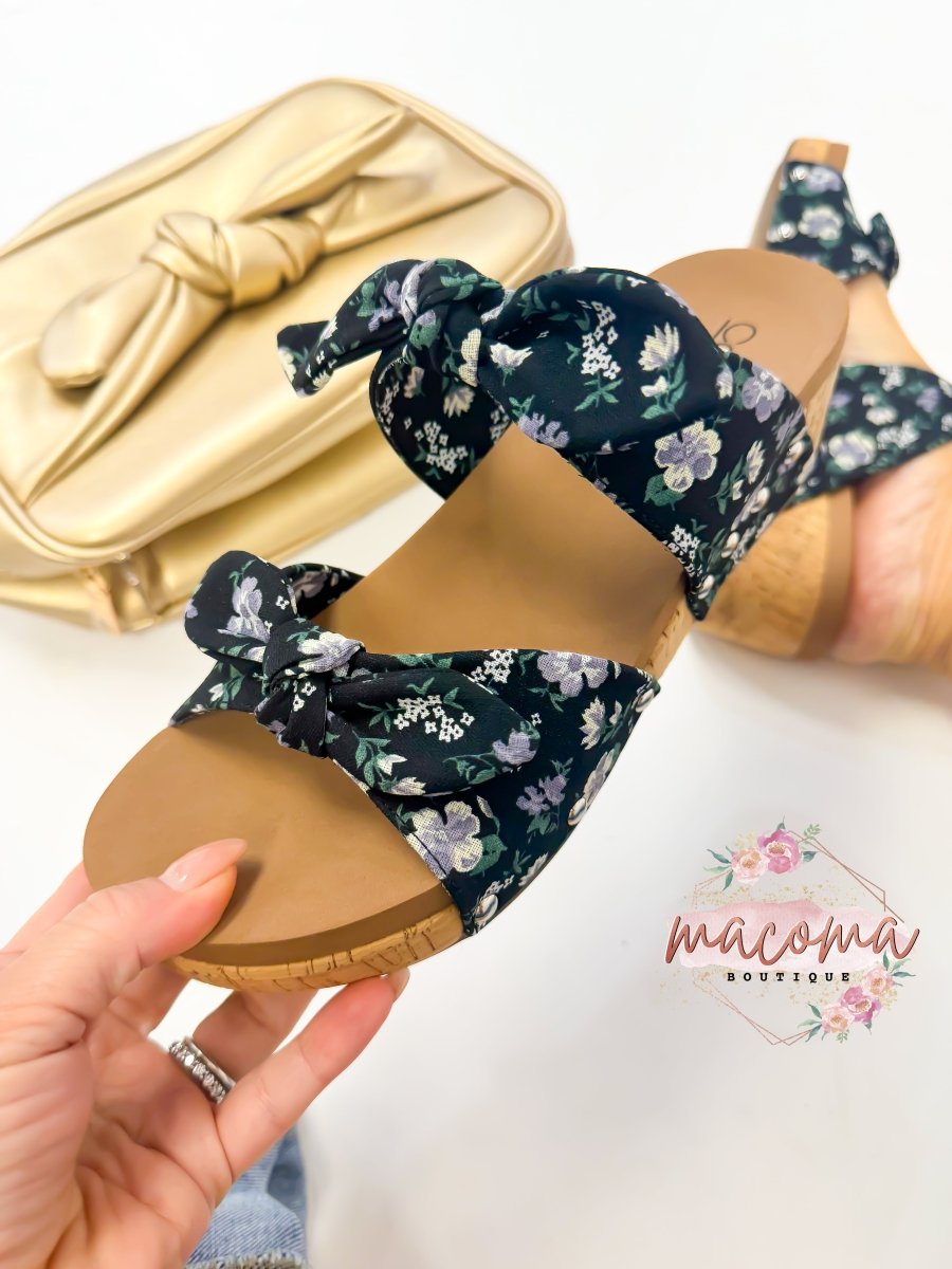 Corky's Black Floral Sittin Pretty Wedges FINAL SALE - Macoma Boutique302 Wedges & Heels