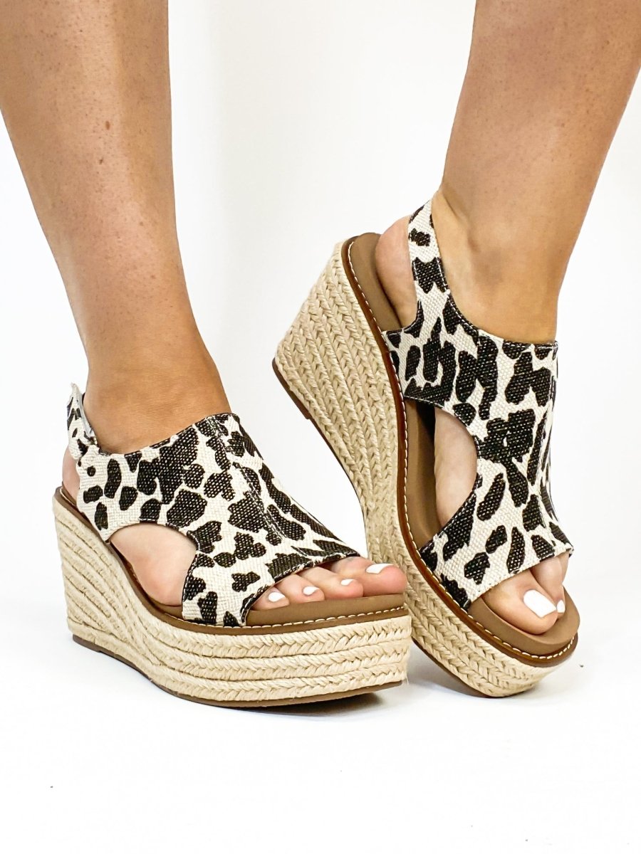 Corky's Black Metallic Leopard Freddie Wedges - Macoma Boutique302 Wedges & Heels