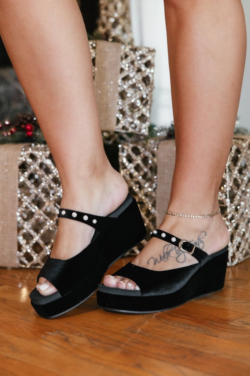 Corky's Black Velvet Treat Yourself Wedges - Macoma Boutique302 Wedges & Heels