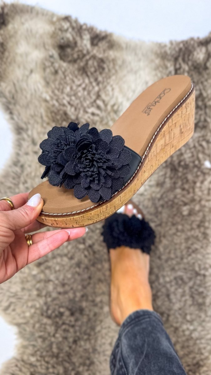 Corky's Black Wildflower Wedges - Macoma Boutique302 Wedges & Heels