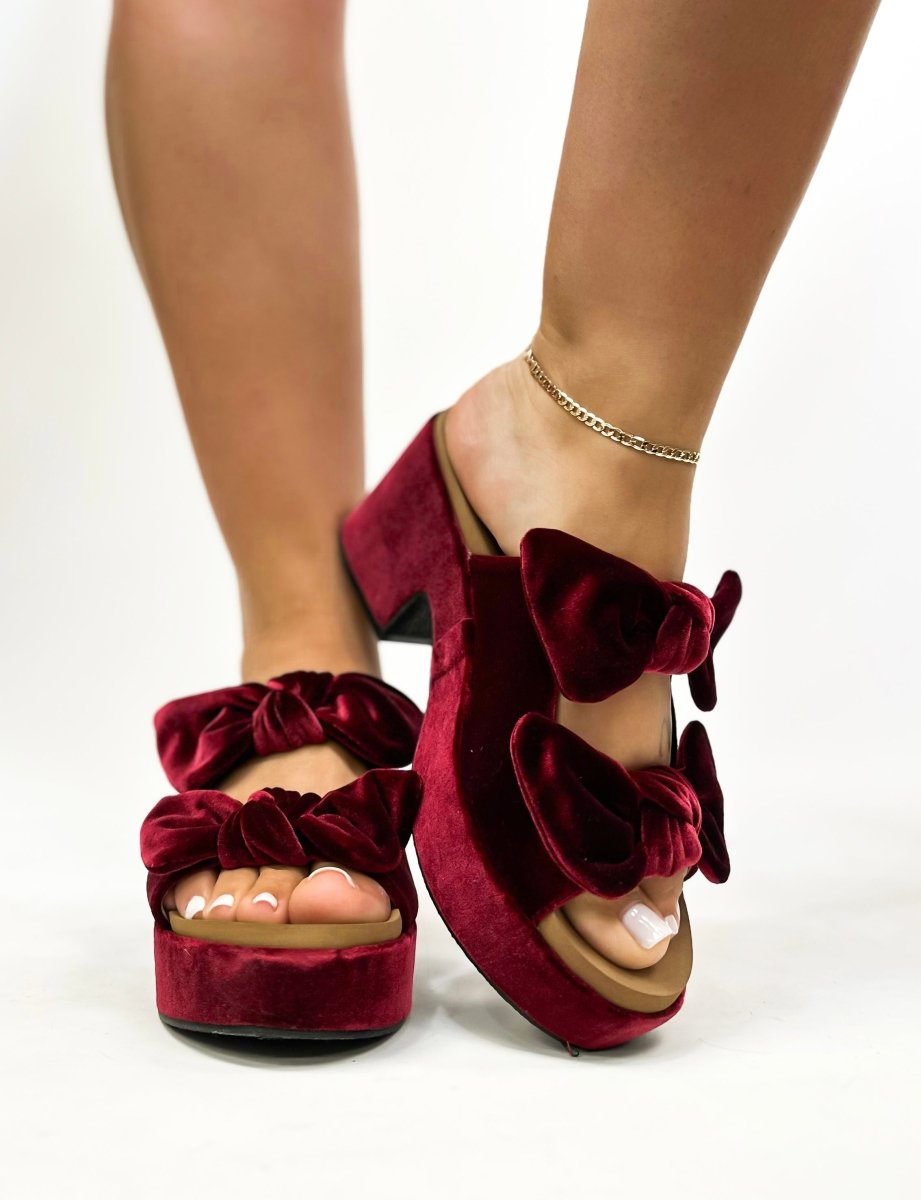 Corky's Burgundy Velvet Put A Bow On It Heels - Macoma Boutique302 Wedges & Heels