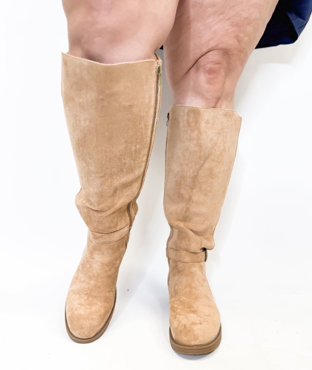 Corky's Camel Faux Suede Hay There Boots Wide Calf Friendly - Macoma Boutique303 Mules & Boots