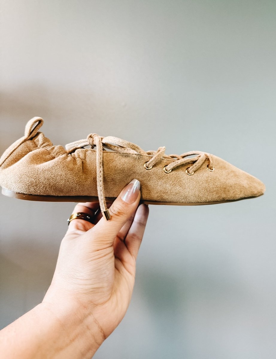 Corky's Camel Faux Suede Tied Up Flats - Macoma Boutique305 Flats