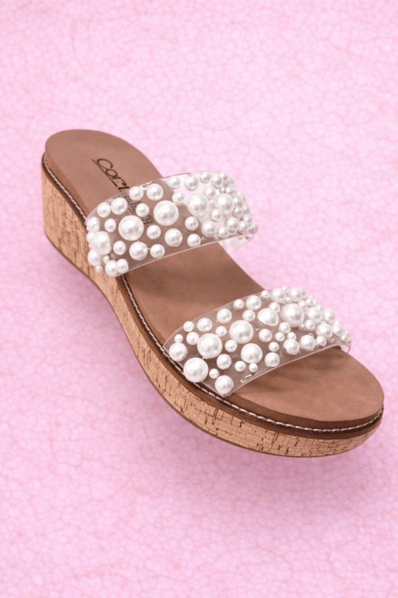 Corky's Clear With Pearls Yes Please Sandals - Macoma Boutique302 Wedges & Heels