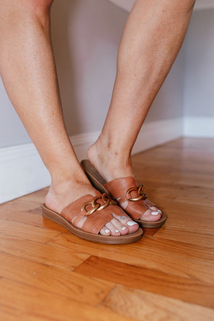 Corky's Cognac Chain Letter Sandals - Macoma Boutique304 Sandals