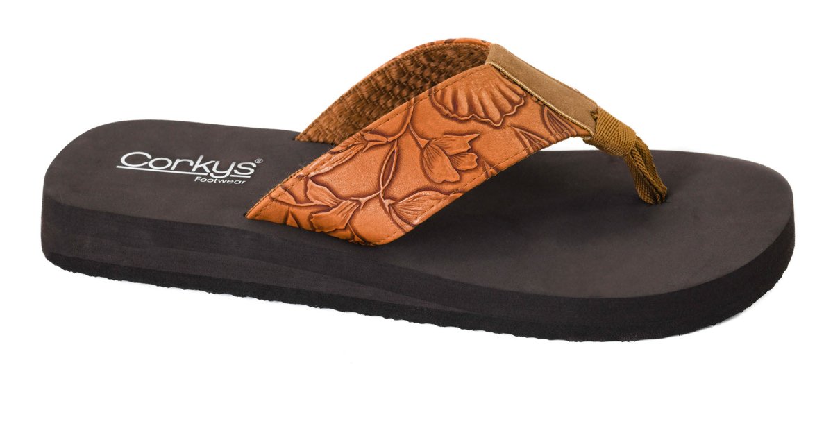 Corky's Cognac Flower Emboss Summer Break Sandals - Macoma Boutique304 Sandals