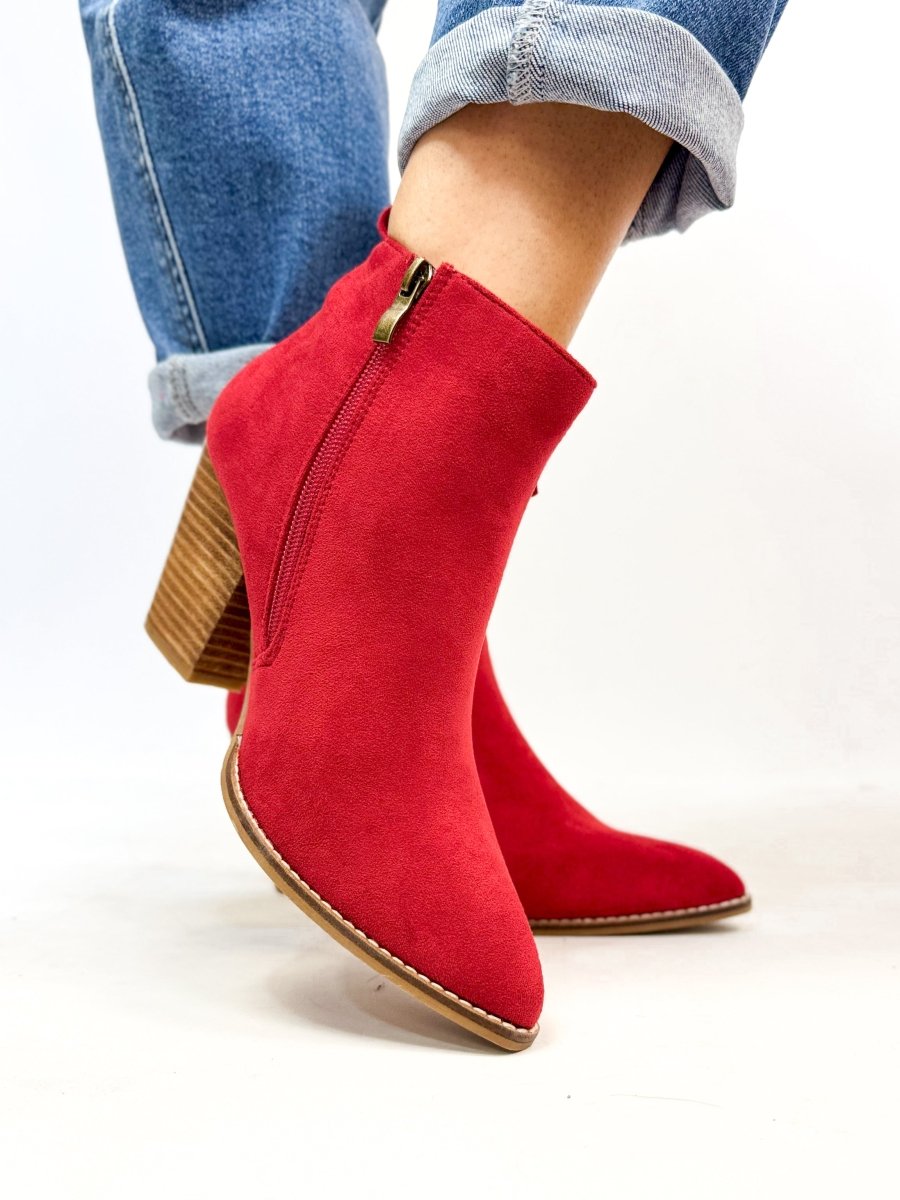 Corky's Dark Red Faux Suede High Standards Boots - Macoma Boutique303 Mules & Boots