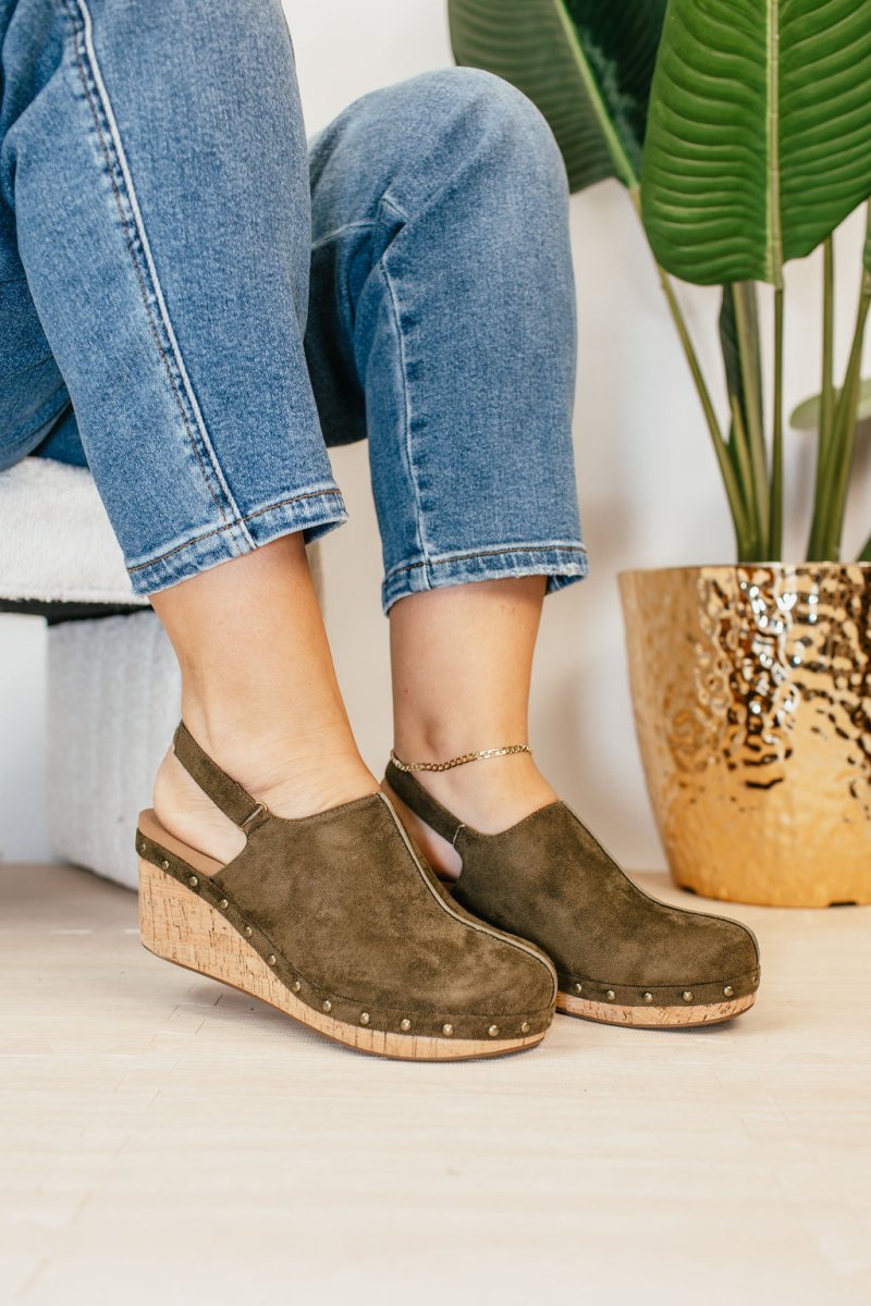 Corky's Khaki Faux Suede Make Em Blush Wedges - Macoma Boutique302 Wedges & Heels