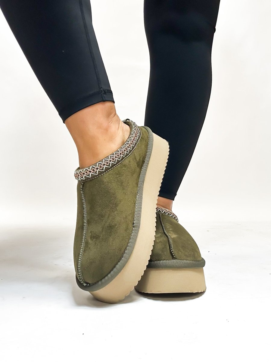 Corky's Khaki Faux Suede Pillow Talk Shoes - Macoma Boutique303 Mules & Boots