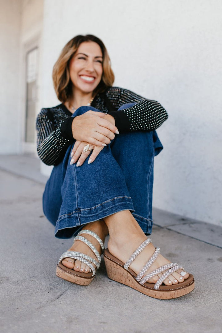 Corky's Rhinestone Champagne Toast Wedges - Macoma Boutique302 Wedges & Heels
