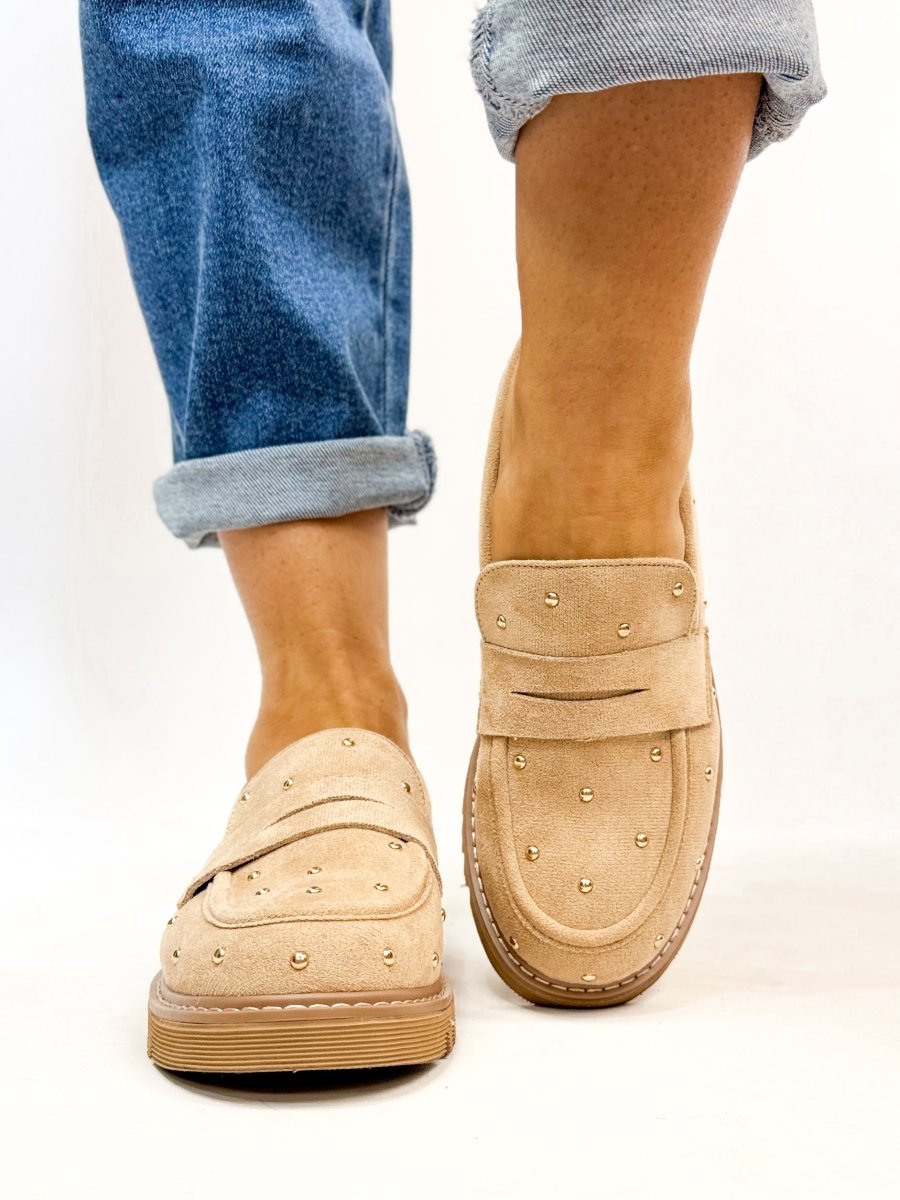 Corky's Sand Faux Suede Stud Muffin Shoes - Macoma Boutique305 Flats