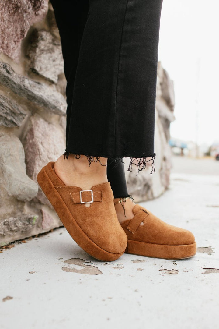 Corky's Tobacco Faux Suede Holidaze Shoes - Macoma Boutique303 Mules & Boots