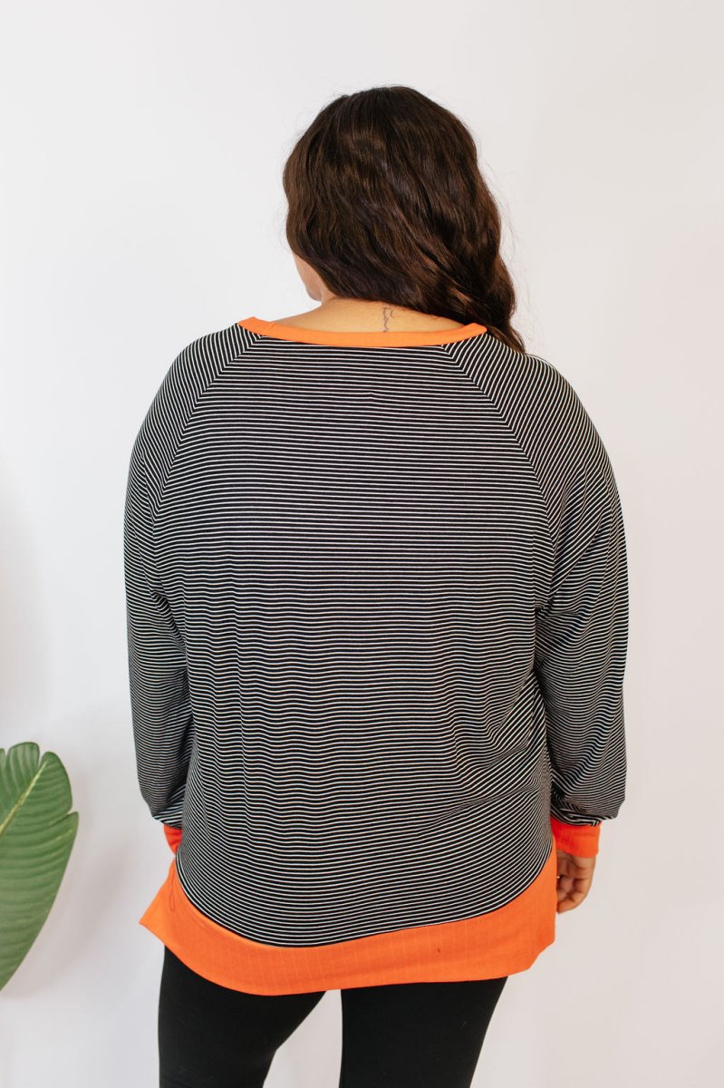 Cozy Trends Pullover In Stripe Orange - Reg & Curvy - Macoma Boutique130 Sweaters