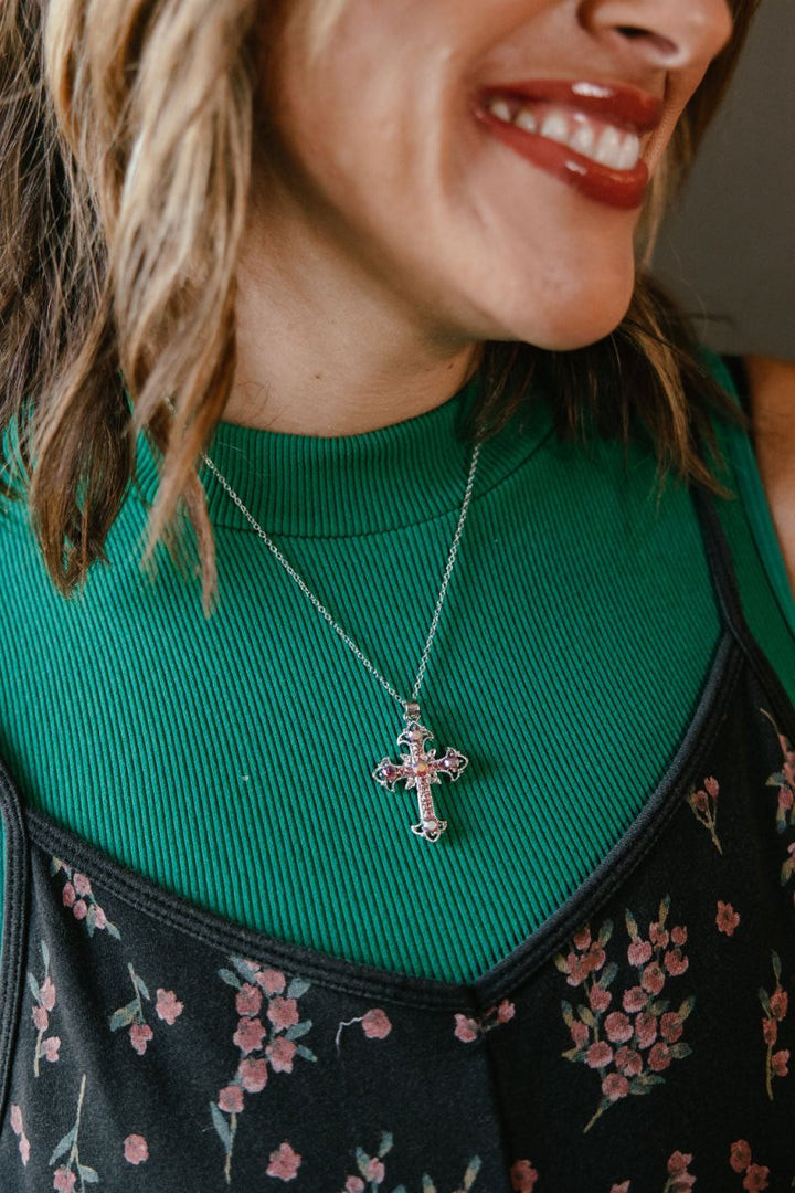 Cross Necklace In Silver Light Rose - Macoma Boutique310 Accessories/Jewelry