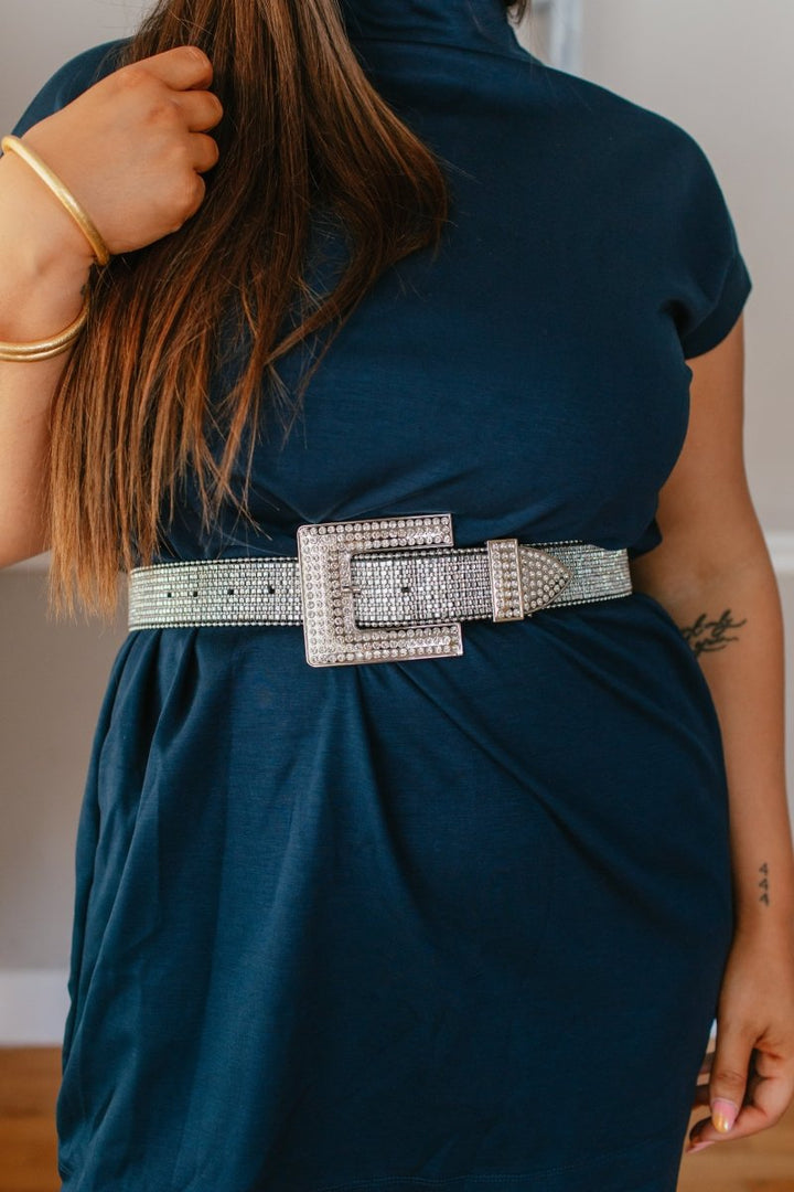 Fully Rhinestone Encrusted Belt In Silver - Macoma Boutique310 Accessories/Jewelry