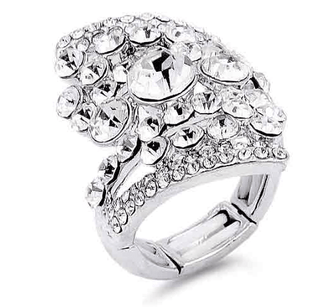 Fun in the Sun Stretch Ring in Rhodium Plated With Clear Stone - Macoma Boutique315 Jewelry