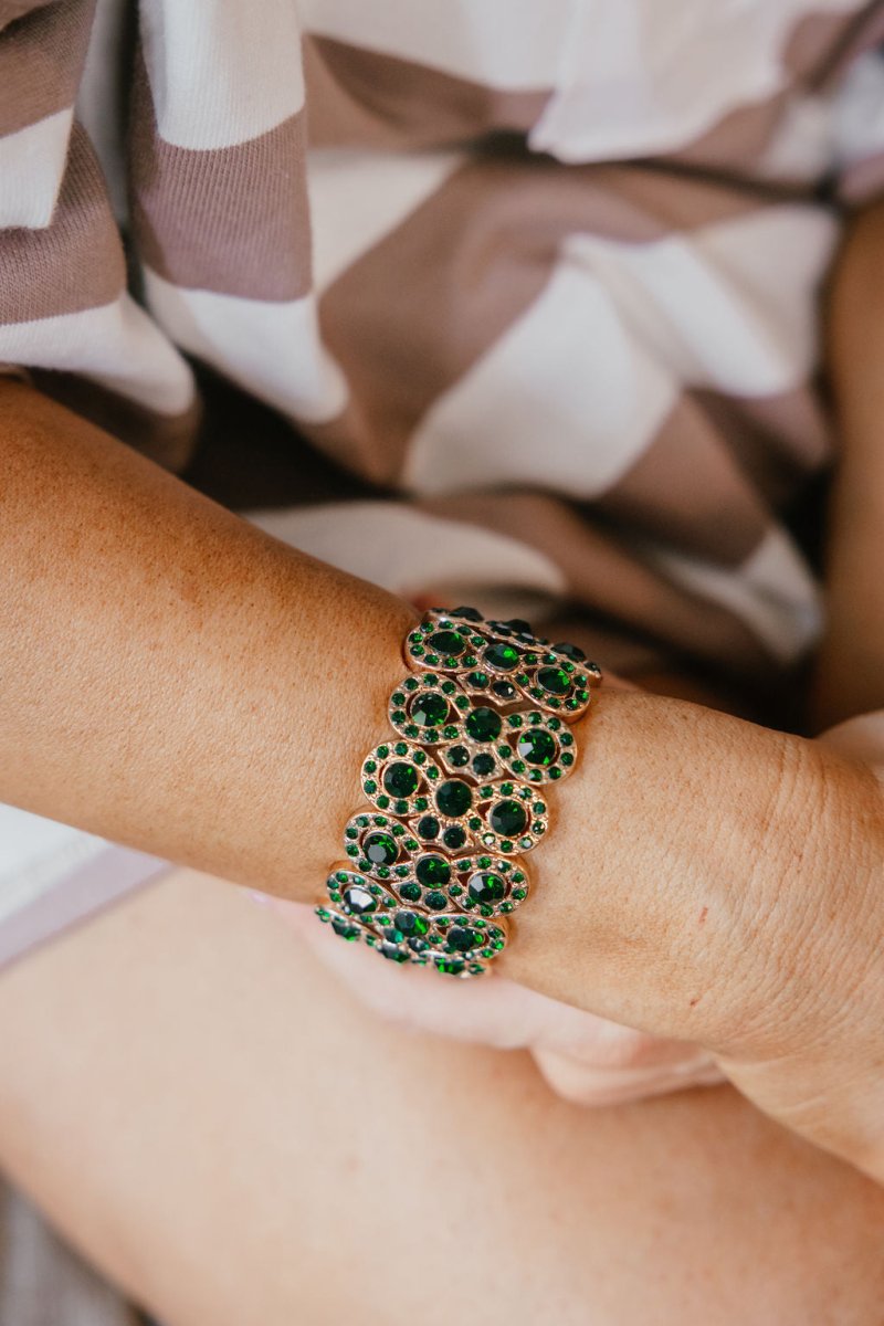 Green with Envy Stretch Bracelet in Gold Plated With Green Crystals - Macoma Boutique310 Accessories/Jewelry