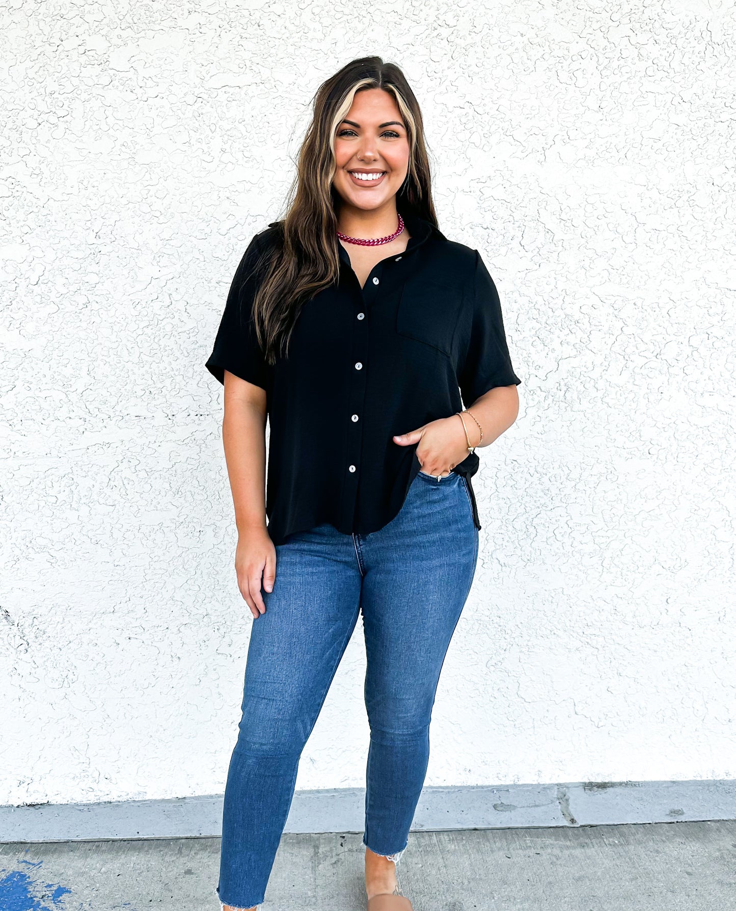 Phierce Fashions Button Down Tunic Short Sleeve- FINAL SALE
