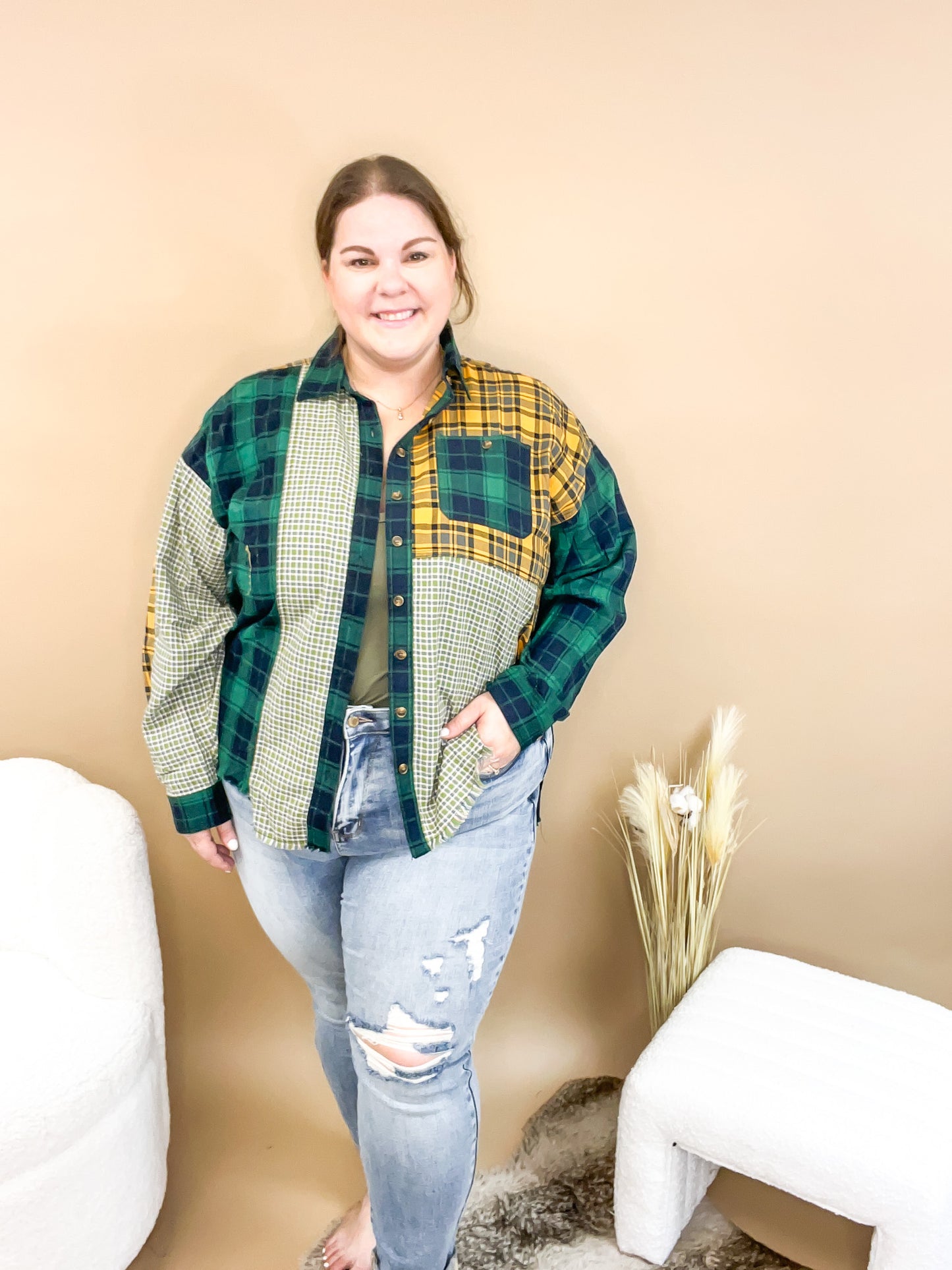 Mean Green Plaid Machine Top - Reg/Curvy