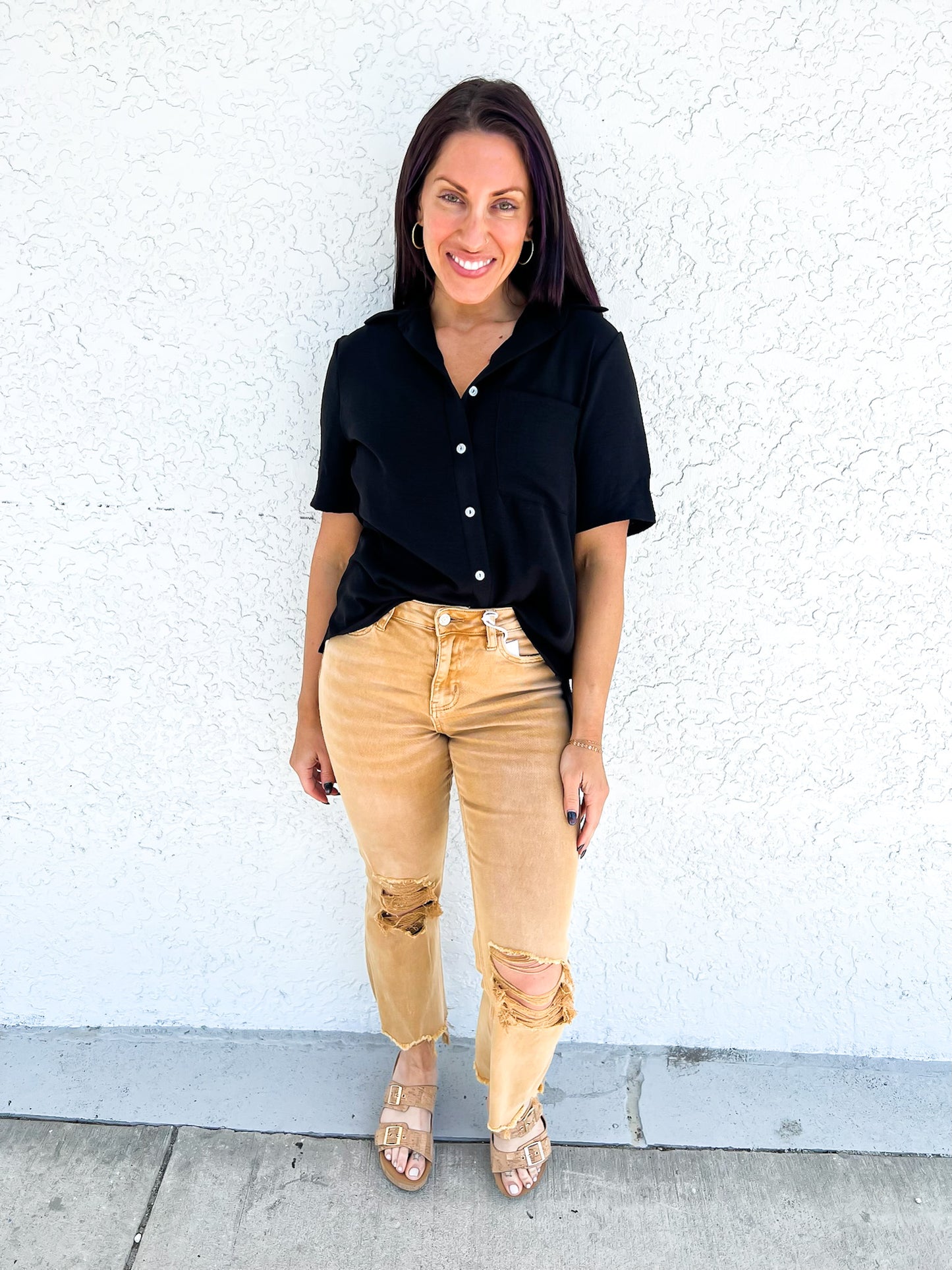 Phierce Fashions Button Down Tunic Short Sleeve- FINAL SALE