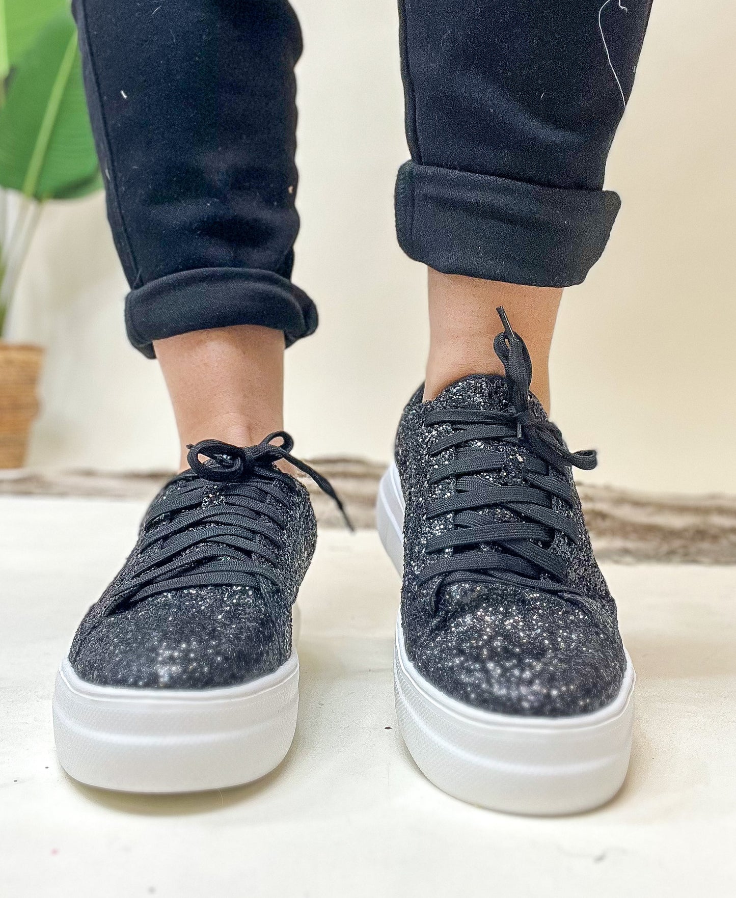 Corky's Black Glitter Glaring Sneakers