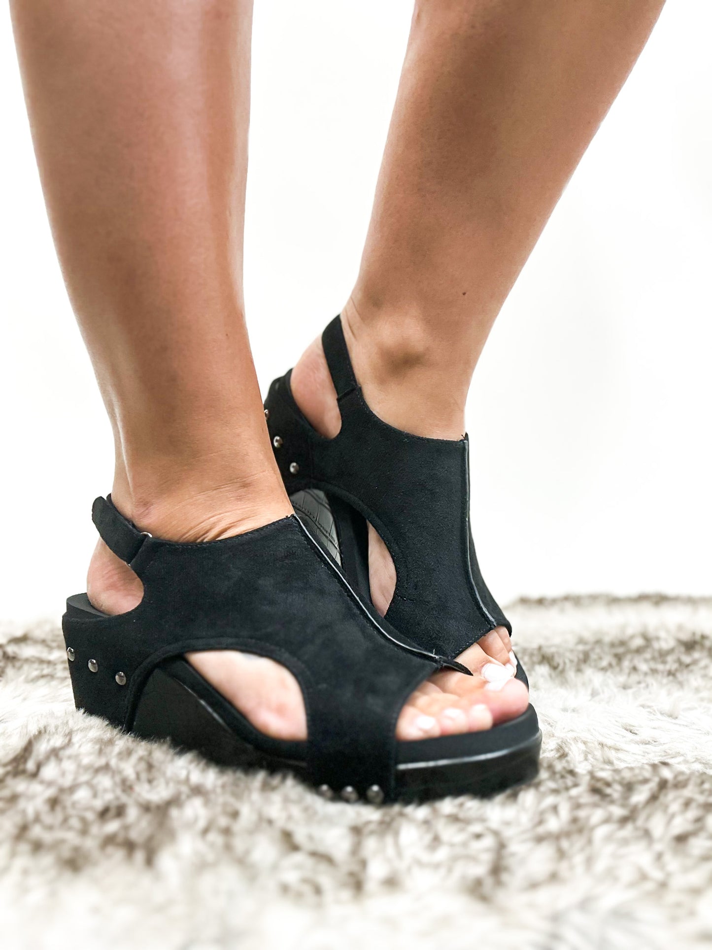 Corky's Black Suede Croco Ashley Sandals