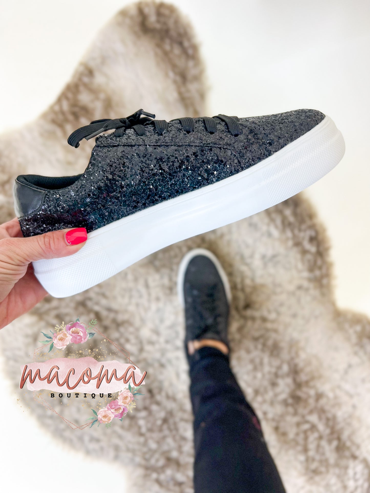Corky's Black Glitter Glaring Sneakers