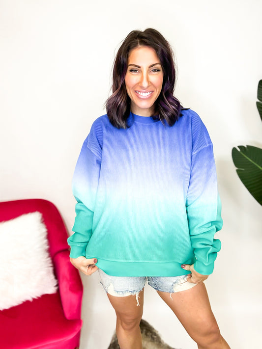 Blue and Green Ombre Corded Sweatshirt - Reg/Curvy