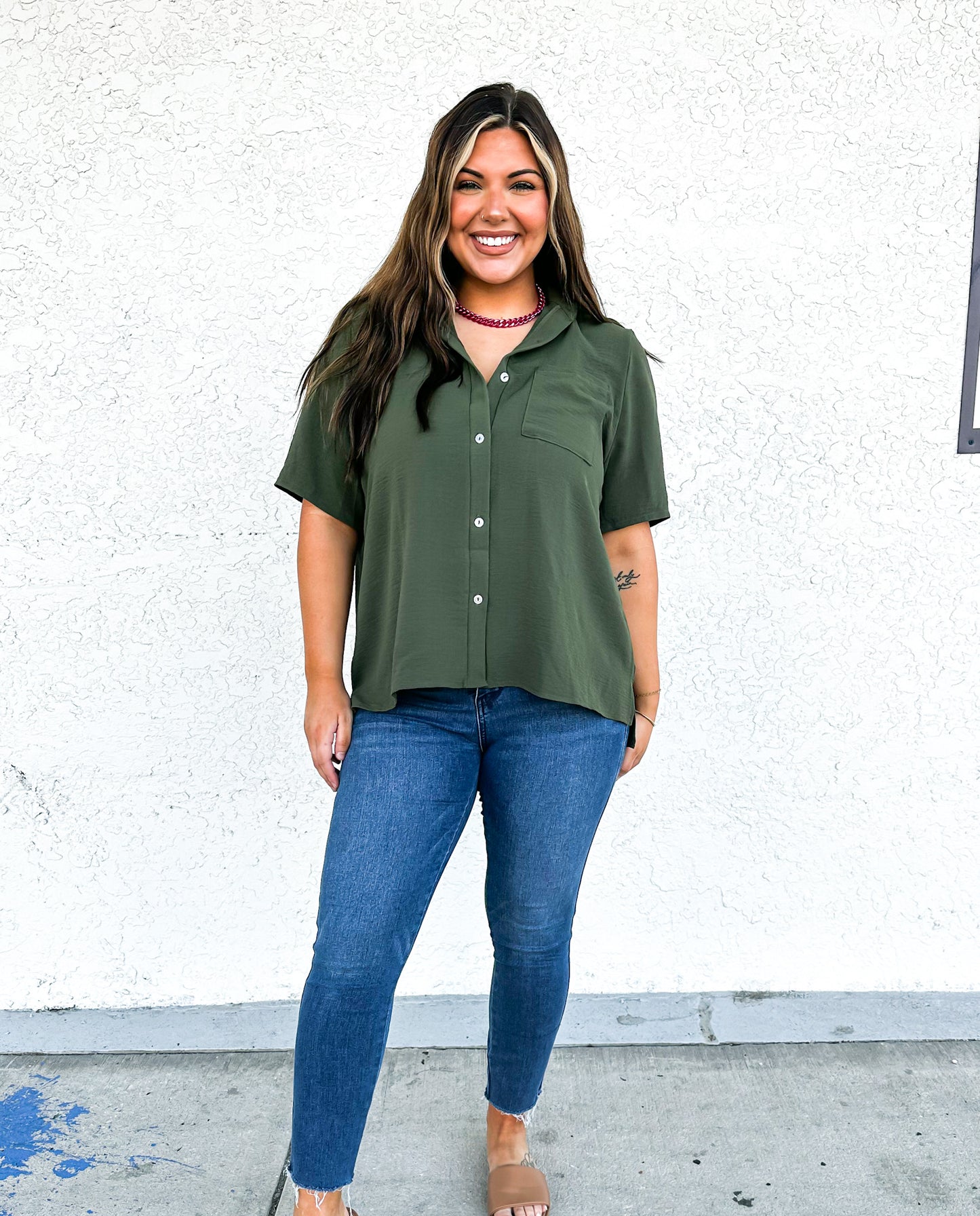 Phierce Fashions Button Down Tunic Short Sleeve- FINAL SALE