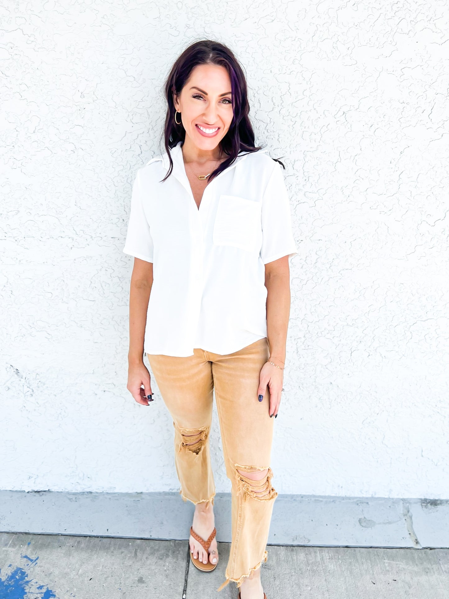 Phierce Fashions Button Down Tunic Short Sleeve- FINAL SALE