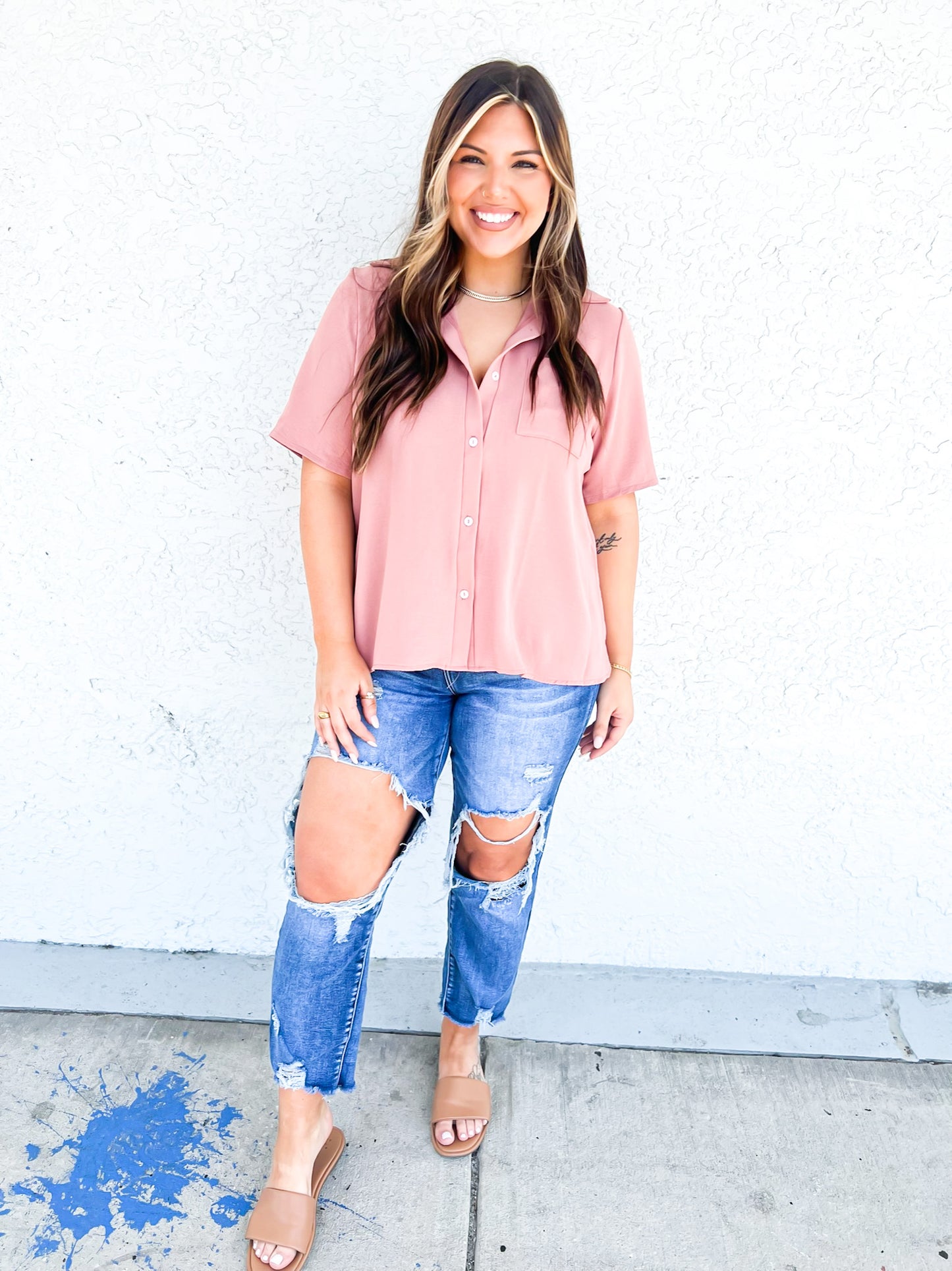 Phierce Fashions Button Down Tunic Short Sleeve- FINAL SALE