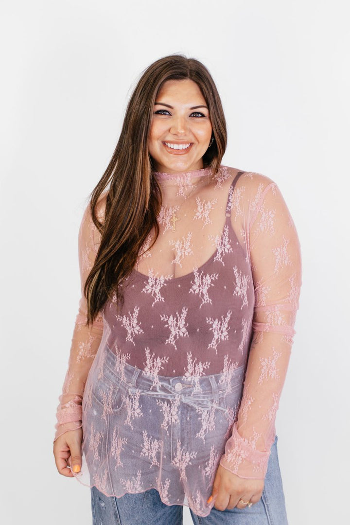 Lace Obsession Top in Pink - Reg/Curvy - FINAL SALE - Macoma Boutique120 Long Sleeve