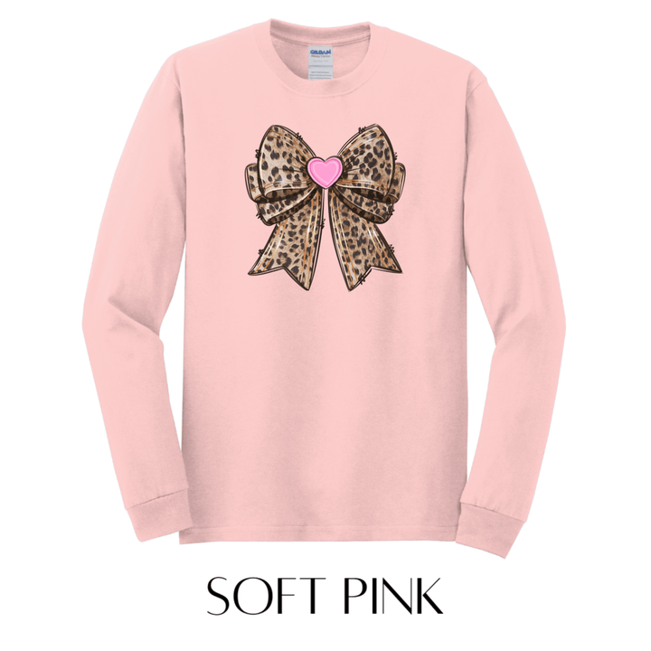 Leopard Bow Long Sleeve Graphic Tee - FINAL SALE - Macoma Boutique555 Presales