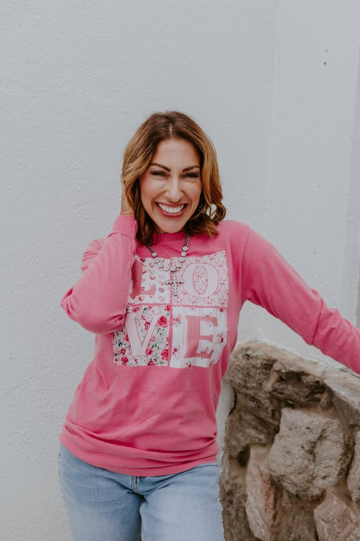 Love Collage Long Sleeve Graphic Top - FINAL SALE - Macoma Boutique555 Presales