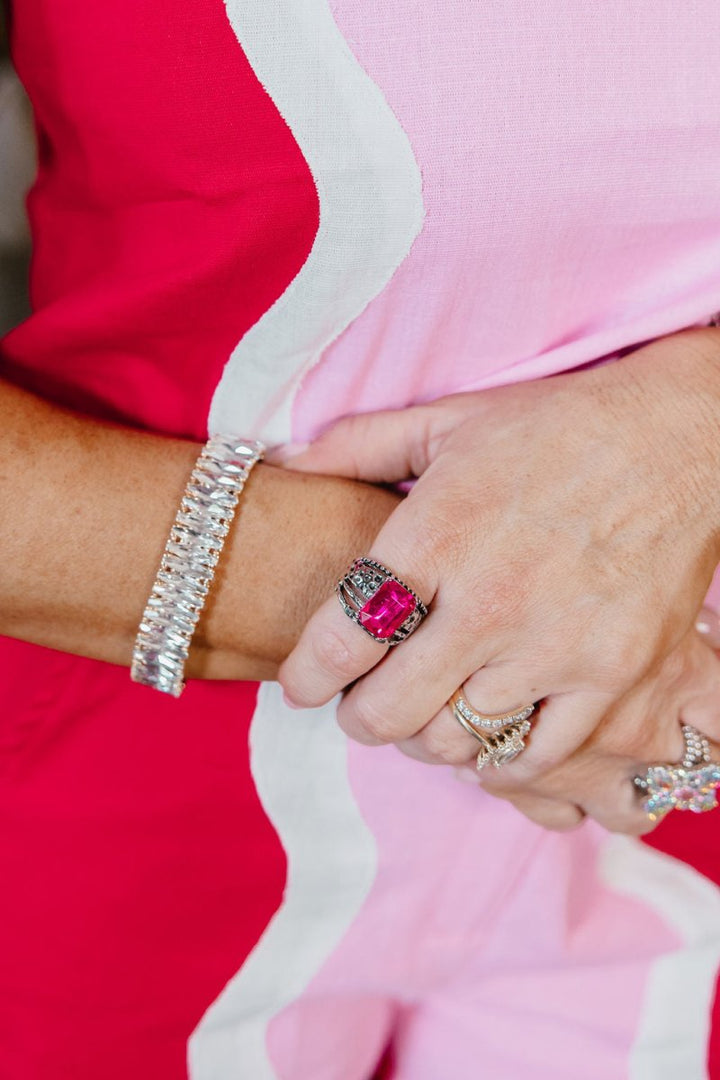 Love Game Stretch Ring in Antique Rhodium Plated With Fuchsia Crystal - Macoma Boutique310 Accessories/Jewelry