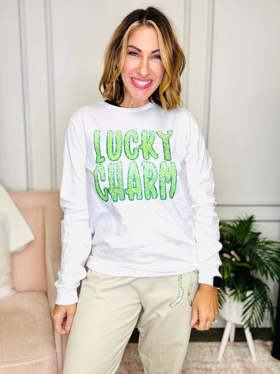 Lucky Charm Long Sleeve Graphic Tee - FINAL SALE - Macoma Boutique555 Presales