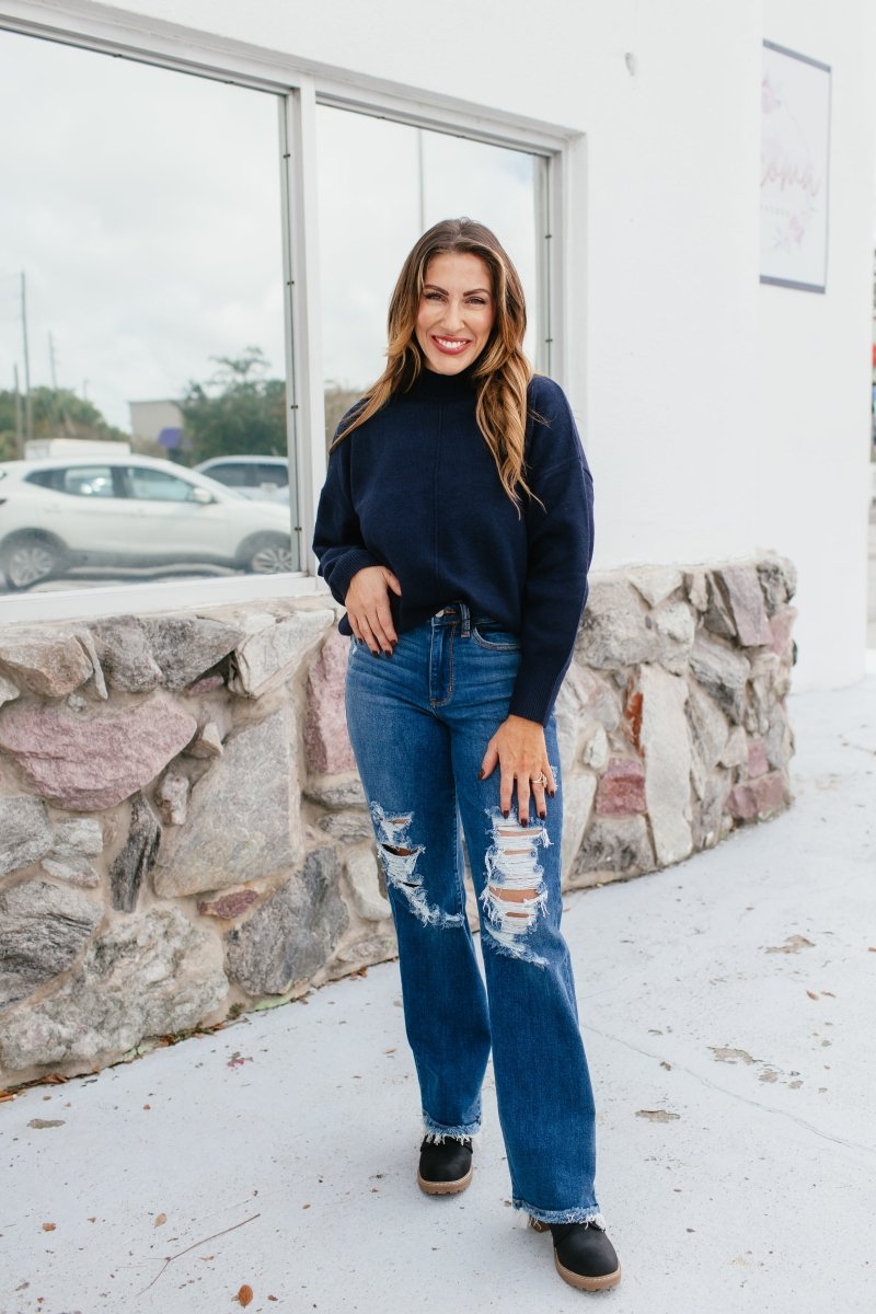 Modern Minimal Sweater In Navy - Reg & Curvy - Macoma Boutique130 Sweaters