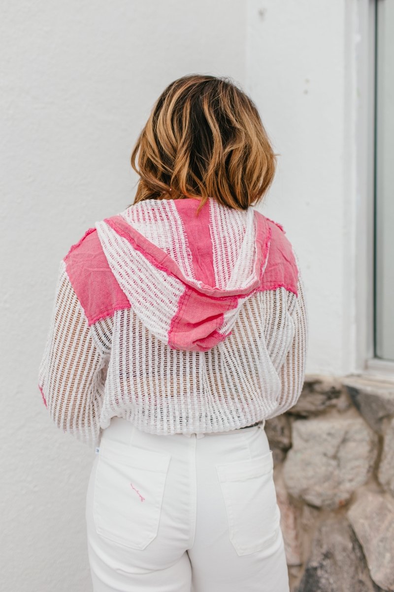 Open Knit Conversation Top In Pink Multi - Macoma Boutique120 Long Sleeve