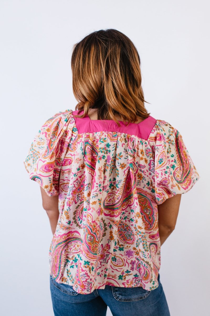 Paisley Puff Top - Reg/Curvy - FINAL SALE - Macoma Boutique100 Short Sleeve