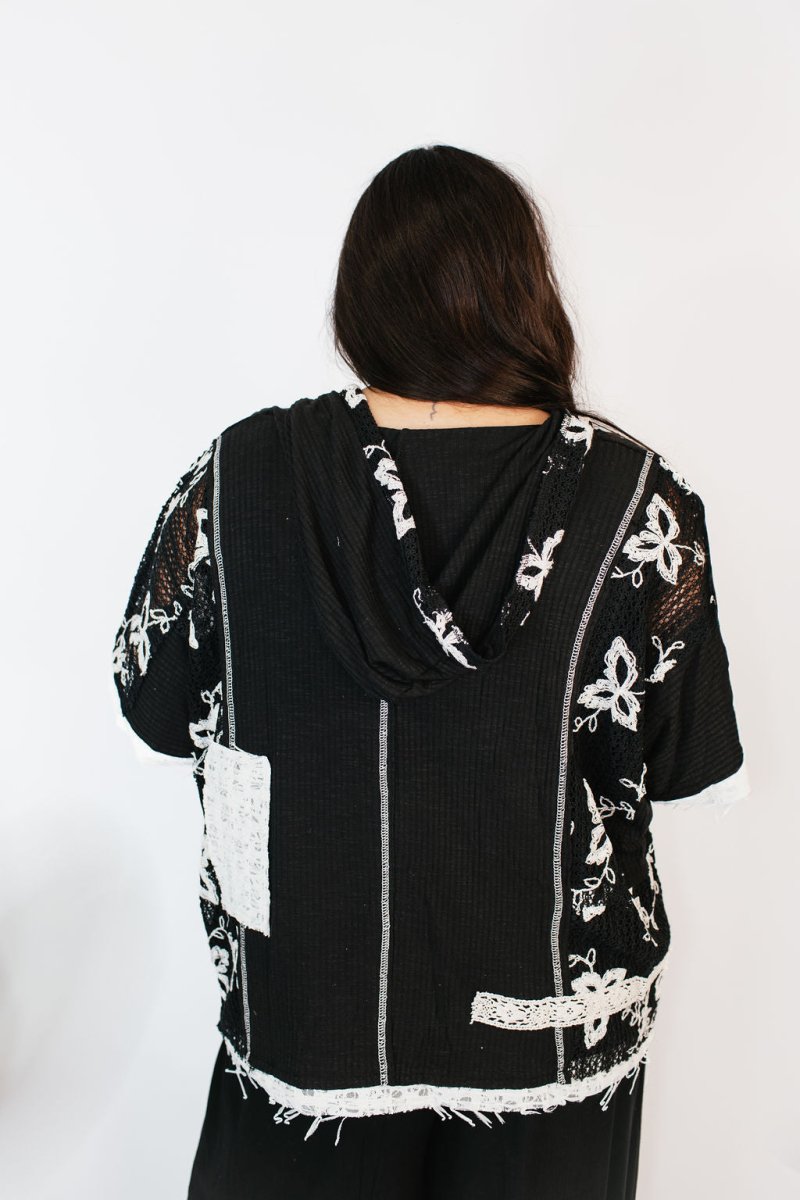 Patch It Up in Black Top - FINAL SALE - Macoma Boutique100 Short Sleeve