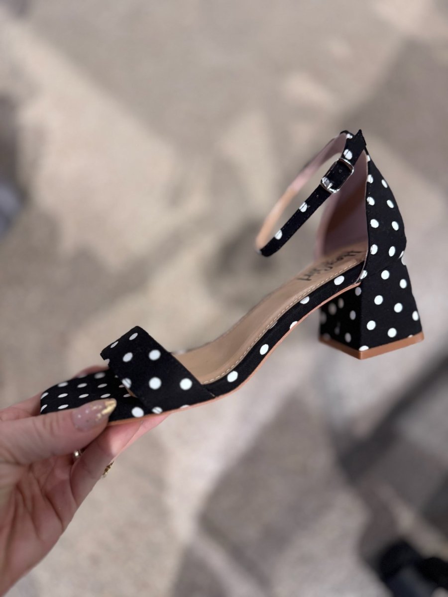 Presale: Corky's Black White Polka Dots Save The Date Heels - Macoma Boutique302 Wedges & Heels