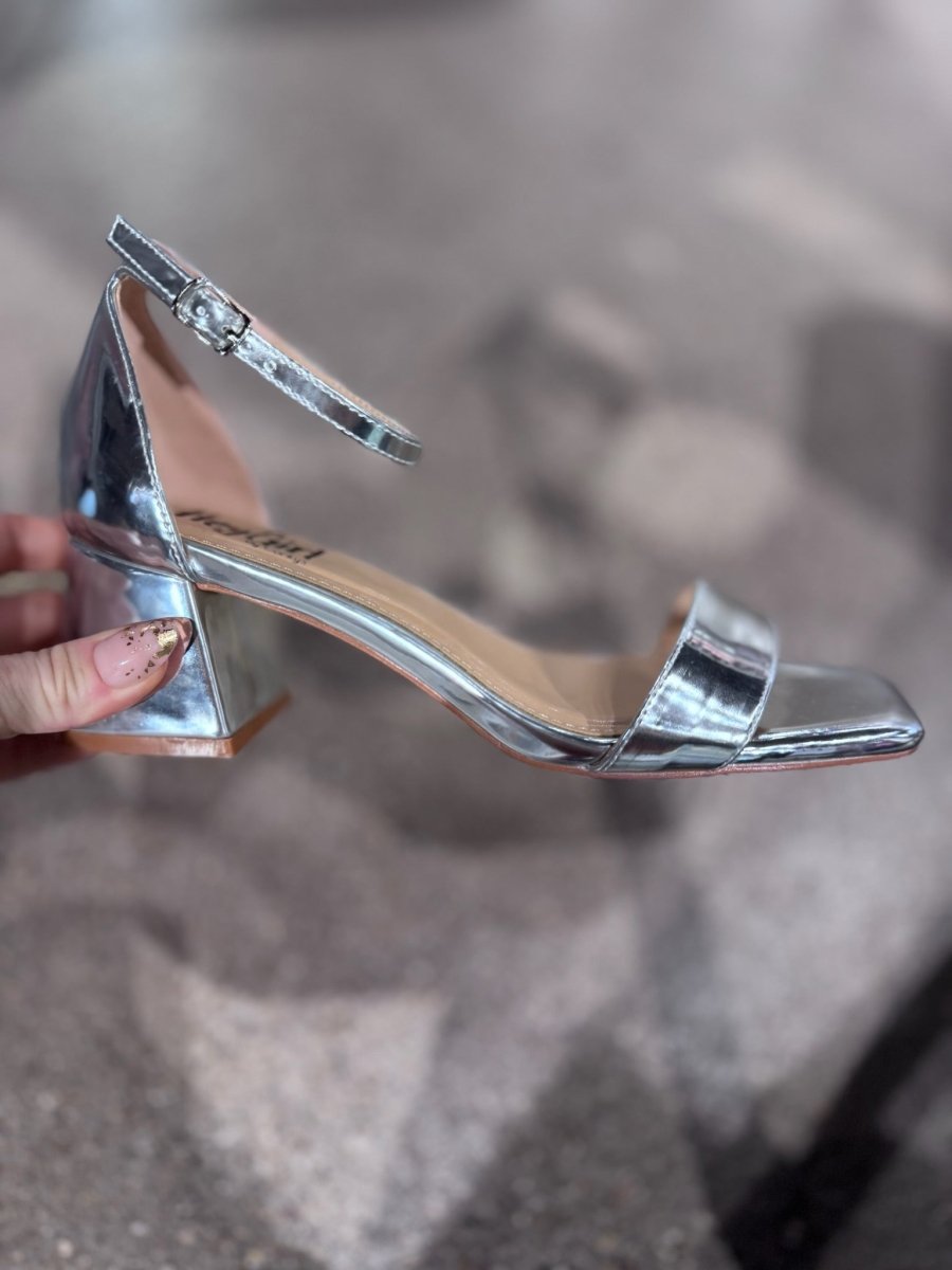 Presale: Corky's Silver Mirror Metallic Save The Date Heels - Macoma Boutique302 Wedges & Heels