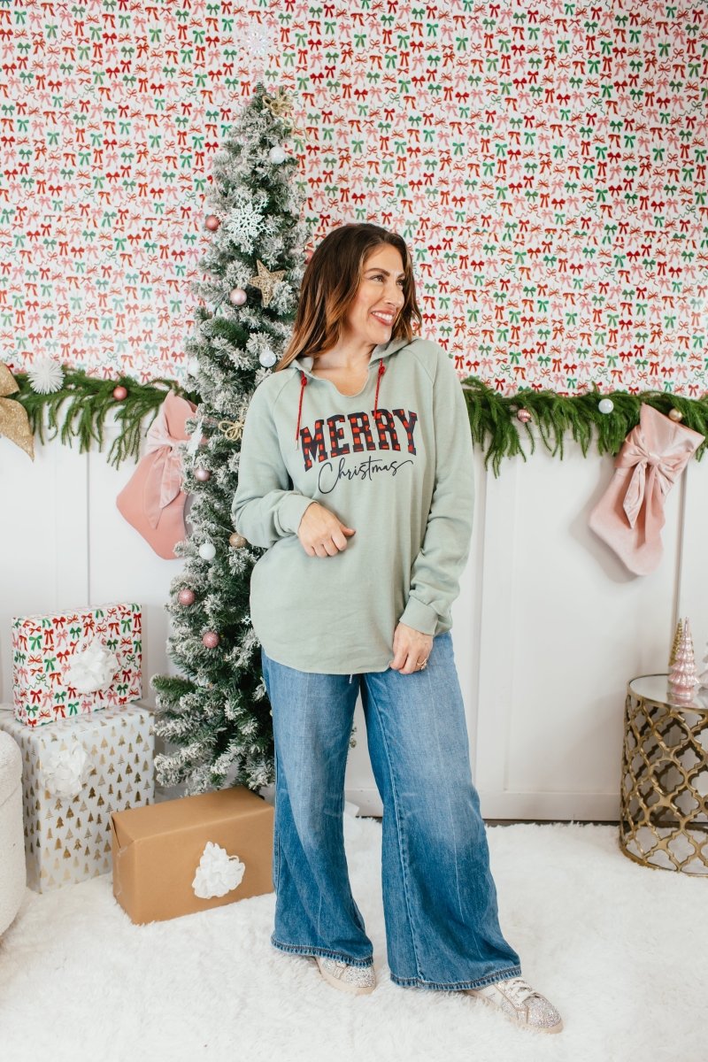 Red Plaid Christmas Graphic Hoodie - FINAL SALE - Macoma Boutique555 Presales