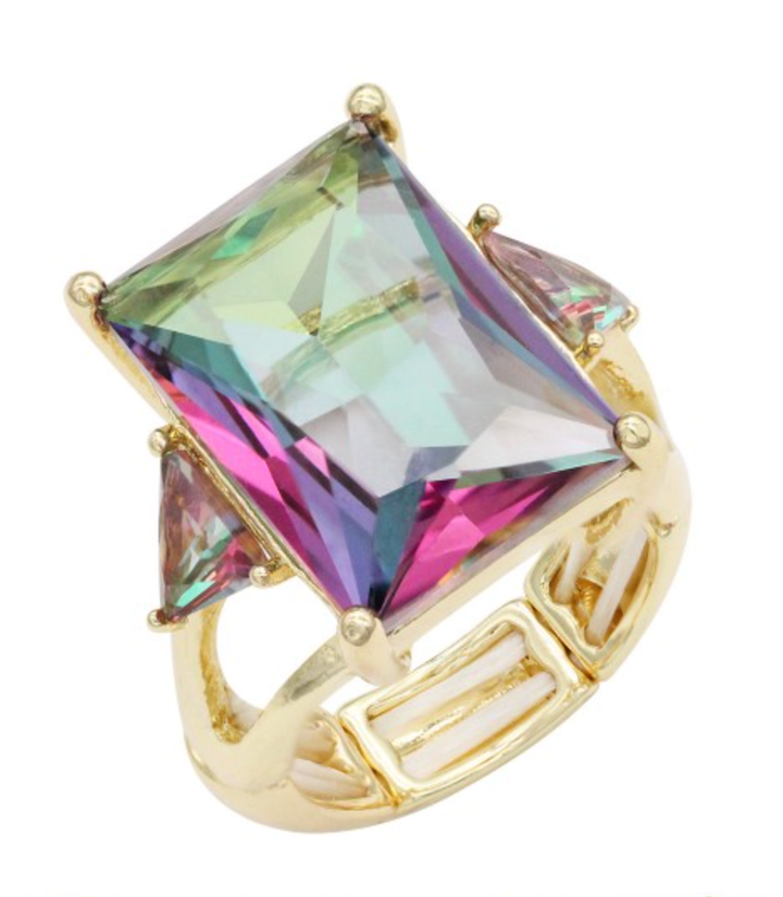 Shine Bright Stretch Ring in Gold Plated With Multi Crystal - Macoma Boutique315 Jewelry