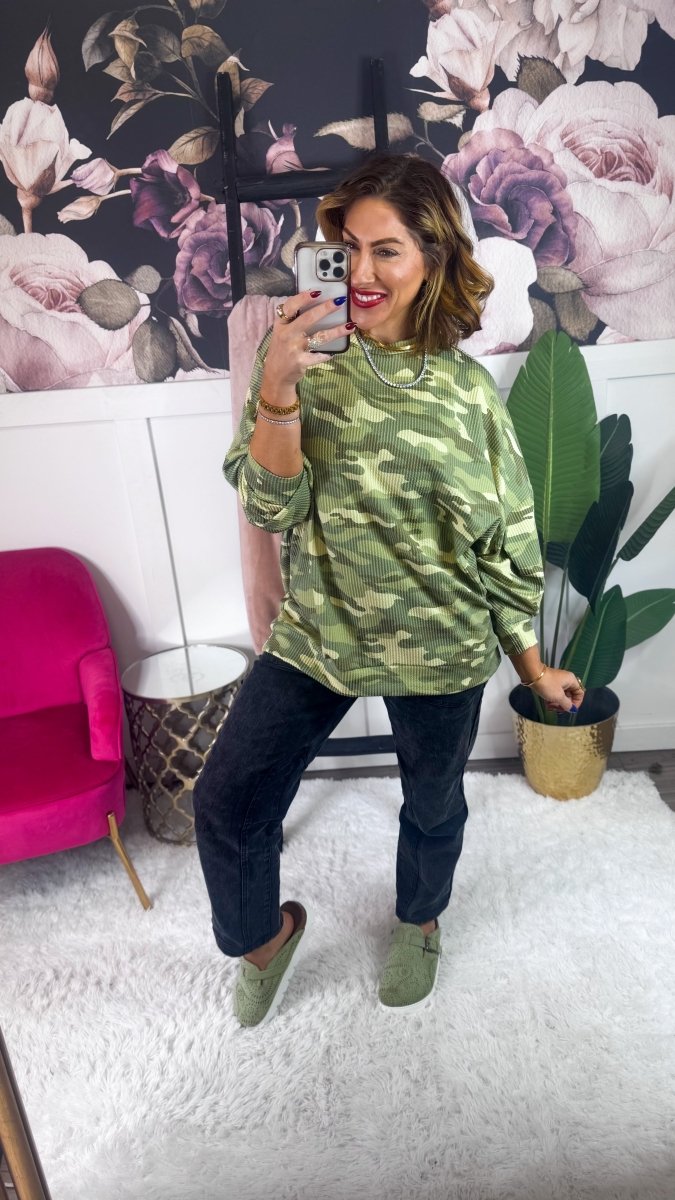 Sierra Pullover In Camo - Reg & Curvy - Macoma Boutique120 Long Sleeve